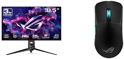 Bundle of ASUS ROG Swift 32' 4K OLED Gaming Monitor UHD, QD-OLED, 240Hz, 0.03ms, G-SYNC Compatible, 90W USB-C + ROG Harpe Gaming Wireless Mouse, Ace Aim Lab Edition, 54g Ultra-Lightweight