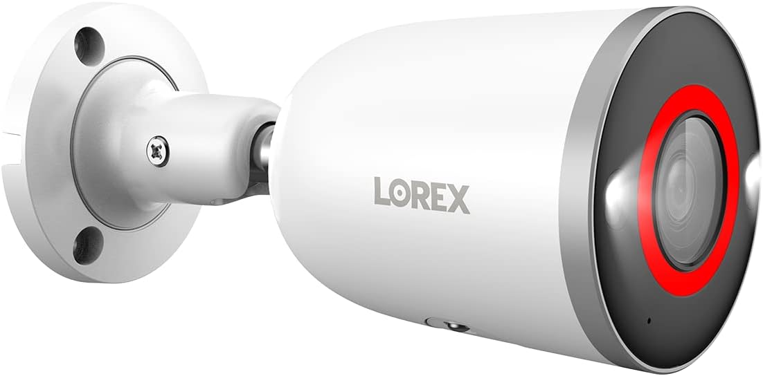 Lorex 4K Smart Security Lighting Deterrence Bullet AI PoE IP Wired Camera with Color Night Vision and Motion Activated LED Lights