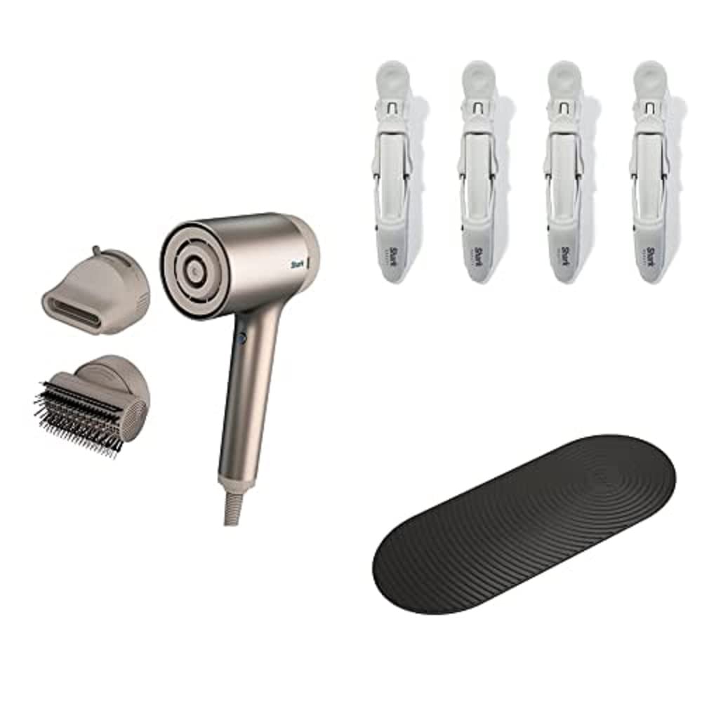 Shark HD112BRN Hair Blow Dryer HyperAIR Fast-Drying, Stone & HD100SAHCA Beauty Non-slip Alligator-style Accessory Clips, 4 Pack, Stone w/ HD100SANM Non-Slip Silicone Mat, Slate