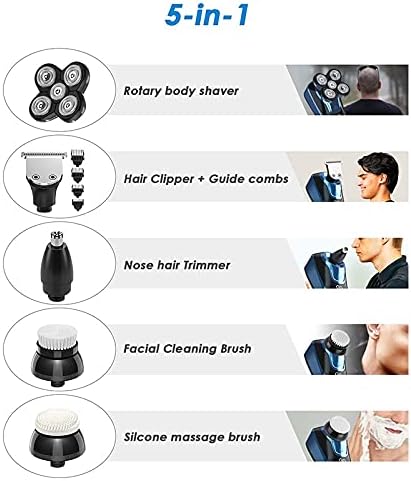 Electric Razor for Men, 5 In 1 Facial&body Waterproof Men Grooming Set Electric Shaver Hair Trimmer Electric Razor Beard Bald Shaving Machine Rechargeable