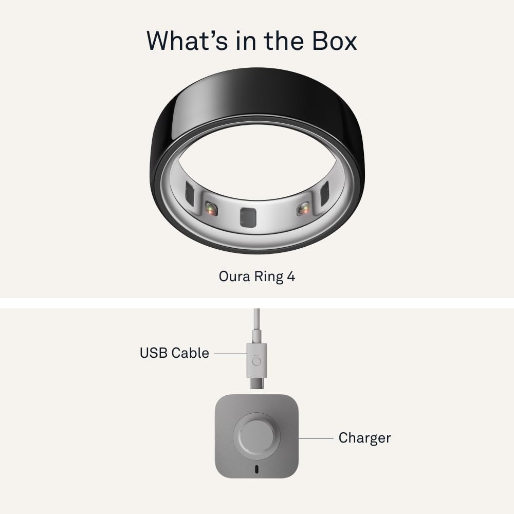 Oura Ring 4 - Black - Size 9 - Sleep, Activity, Women's Health, AI Advisor, Up to 8 Days of Battery Life, Size Before You Buy, Android & iOS Compatible