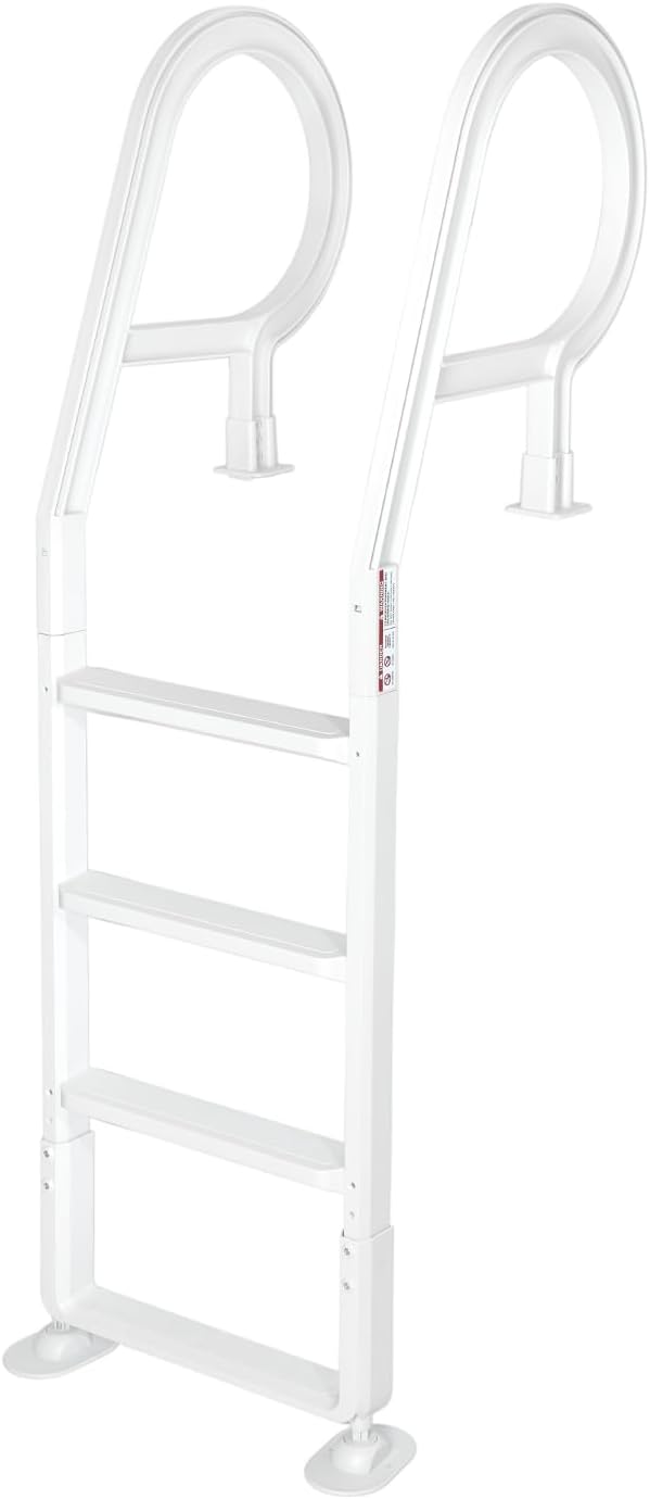 XtremepouwerUS Heavy Duty Deck Entry Ladder Anti Slip Plastic Step Pool Ladder for Adjustable 48-54 Inch Above Ground or In Ground Swimming Pools