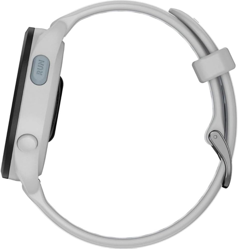Garmin 010-02863-21 Forerunner 165 Smart Sport Watch, Mist Gray + Whitestone Bundle with Deco Essentials Charging Dock, 3X Silicone Dust Cover and USB Type C Charging and Sync Cable