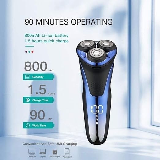 Electric Shavers for Bald Men, 3D Floating Head Rotary Electric Shaver for Men Waterproof Beard Electric Razor Face Shaving Machine Rechargeable