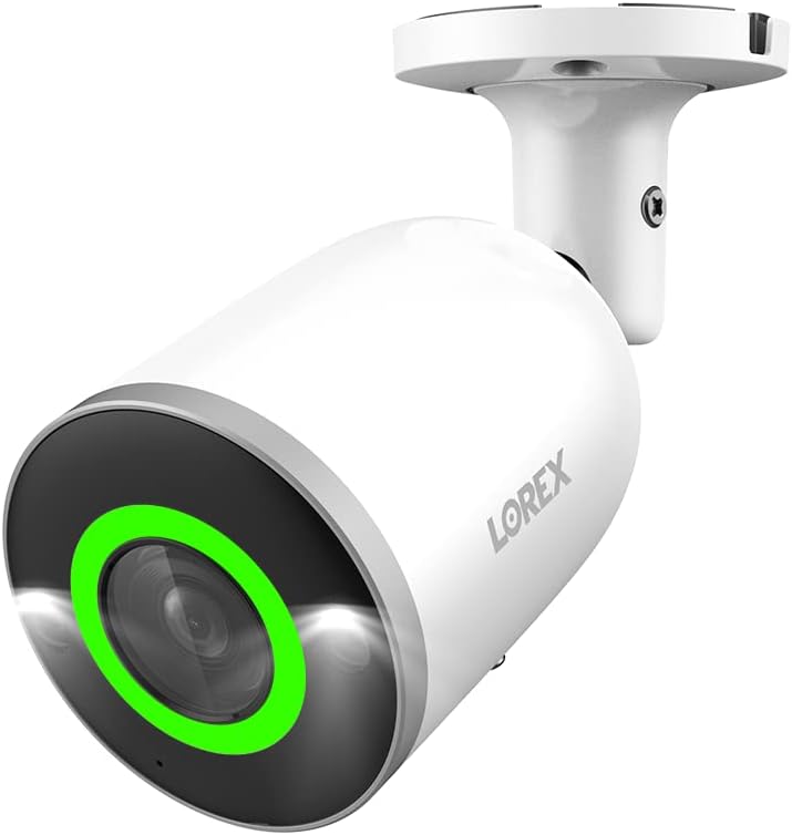 Lorex 4K Smart Security Lighting Deterrence Bullet AI PoE IP Wired Camera with Color Night Vision and Motion Activated LED Lights
