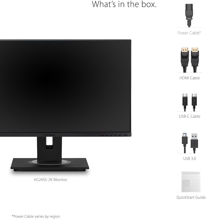 ViewSonic VG2455-2K 24 Inch 1440p Monitor, IPS Display with 60W USB-C for Smooth Home and Office Productivity, Full Ergonomic Adjustability, HDMI, and DisplayPort Inputs