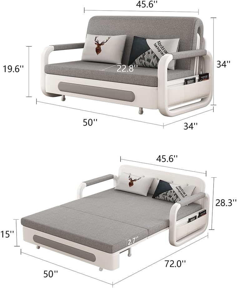 50' Versatile Pull-Out Sofa Bed – Modern Versatile Futon Sleeper Couch, Daybed with Trundle, Perfect for Living Room & RV, Gray/White
