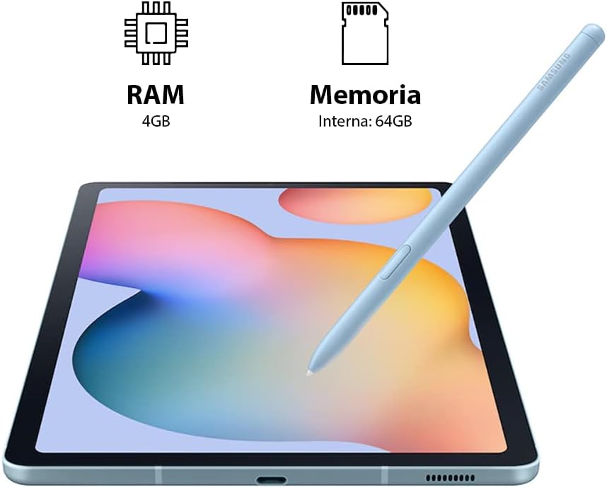 SAMSUNG Galaxy Tab S6 Lite 10.4' 64GB Android Tablet w/Long Lasting Battery, S Pen Included, Slim Metal Design, AKG Dual Speakers, US Version, Angora Blue (Renewed)