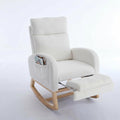 Modern Teddy Fabric Rocking Chair with Footstool, Nursery Rocker with Storage Pocket, High Back Wooden Base, 35-49 inch Length (Ivory, B)