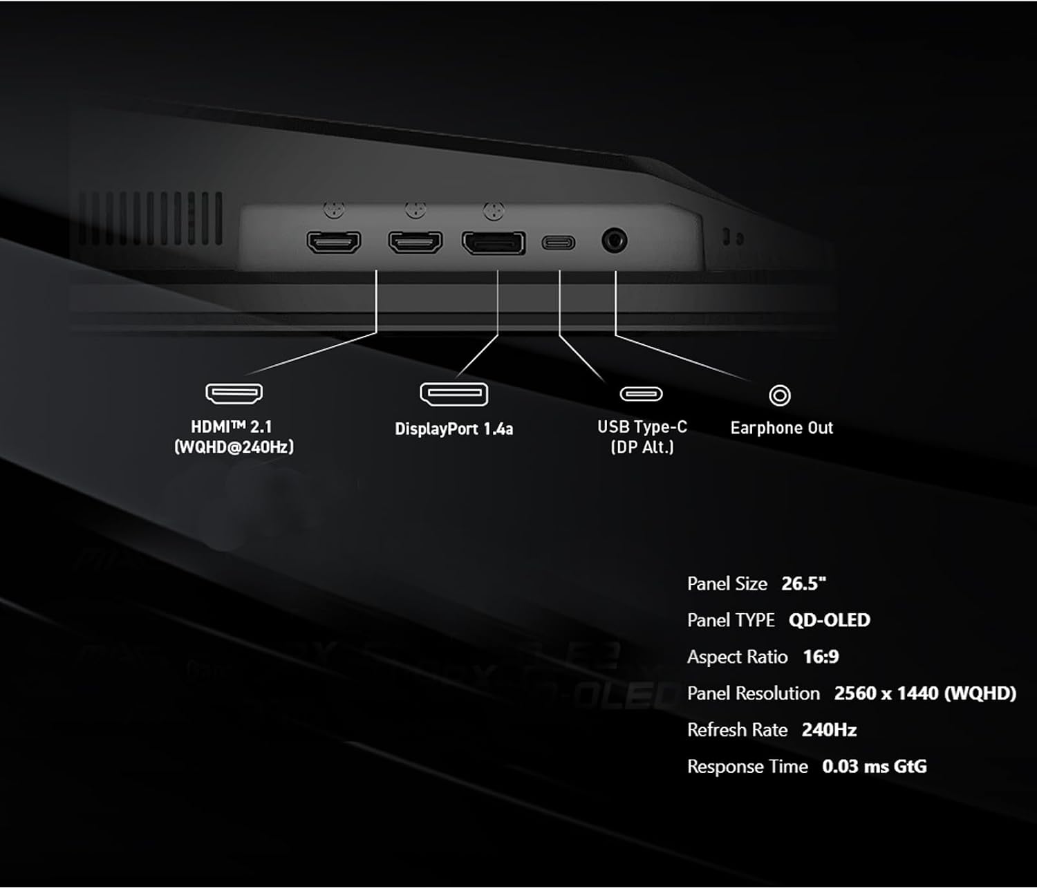 msi 27' QD-OLED Gaming Monitor | QHD(2560x1440), 240Hz, 0.03ms | AMD FreeSync Premium Pro | True Black HDR 400, 99% DCI-P3 | USB-C, Adjustable Ergonomic Stand