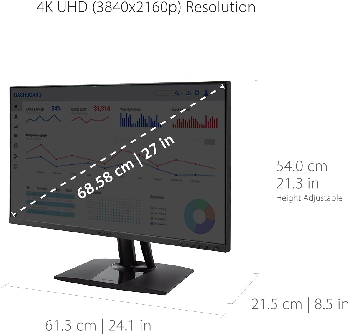 ViewSonic VP2756-4K 27 Inch 4K ColorPro Monitor, IPS Display with 100% sRGB and Pantone Validated for Professional Photo Editing, Advanced Ergonomics, 60W USB-C, HDMI, and DisplayPort Inputs