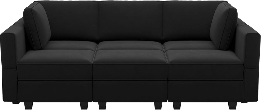Belffin Modular Velvet Sectional Sofa with Chaise Lounge Sectional Sleeper Sofa with Storage Chaise Sofas Bed Couch for Living Room Black