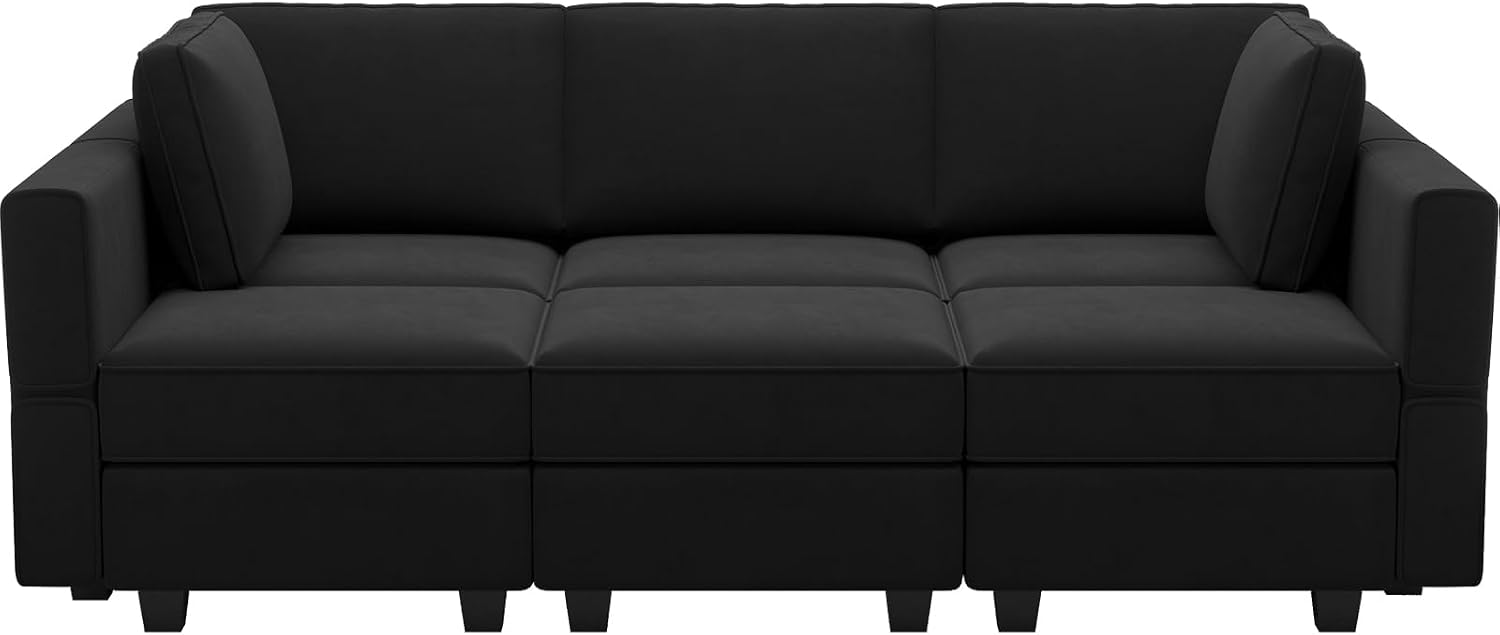 Belffin Modular Velvet Sectional Sofa with Chaise Lounge Sectional Sleeper Sofa with Storage Chaise Sofas Bed Couch for Living Room Black