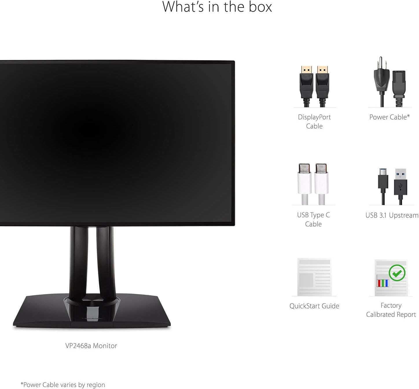 ViewSonic VP2468A 24 Inch 1080p ColorPro Monitor, IPS Display with 100% sRGB and Pantone Validated for Professional Photo Editing, Advanced Ergonomics, 65W USB-C, RJ45, HDMI, and DisplayPort