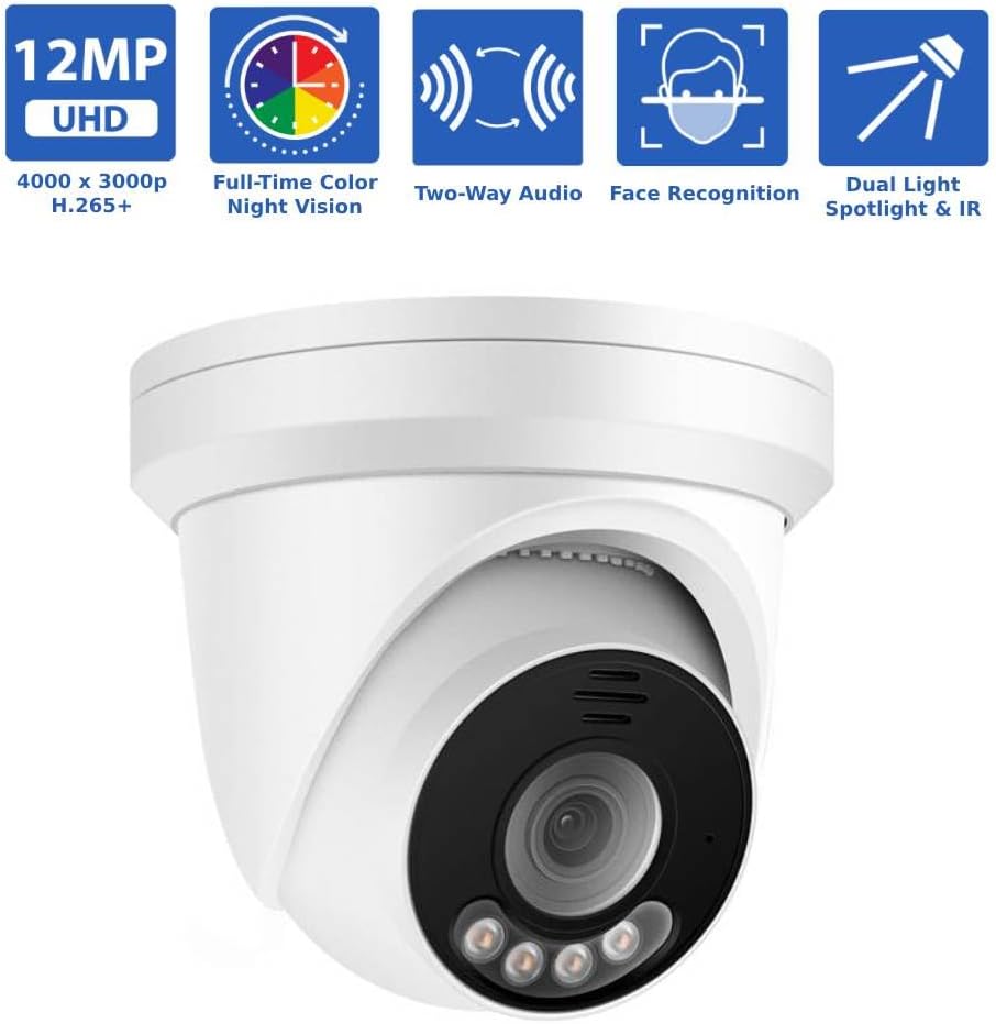GW Security 32 Channel NVR UltraHD 12MP 4K @30FPS Face/Human/Vehicle Detection PoE Security Camera System with 16 x 12MP (4512x2512) IP Microphone Outdoor & Indoor AI Dome Cameras, Color Night Vision