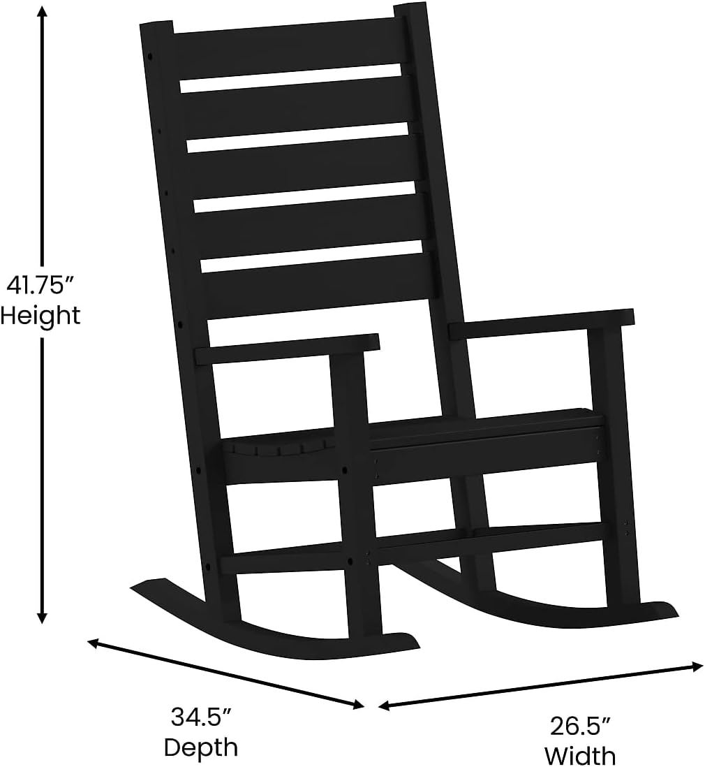 Flash Furniture Manchester Commercial Grade Outdoor Rocking Chair, All-Weather HDPE Indoor/Outdoor Rocker, Set of 2, Black