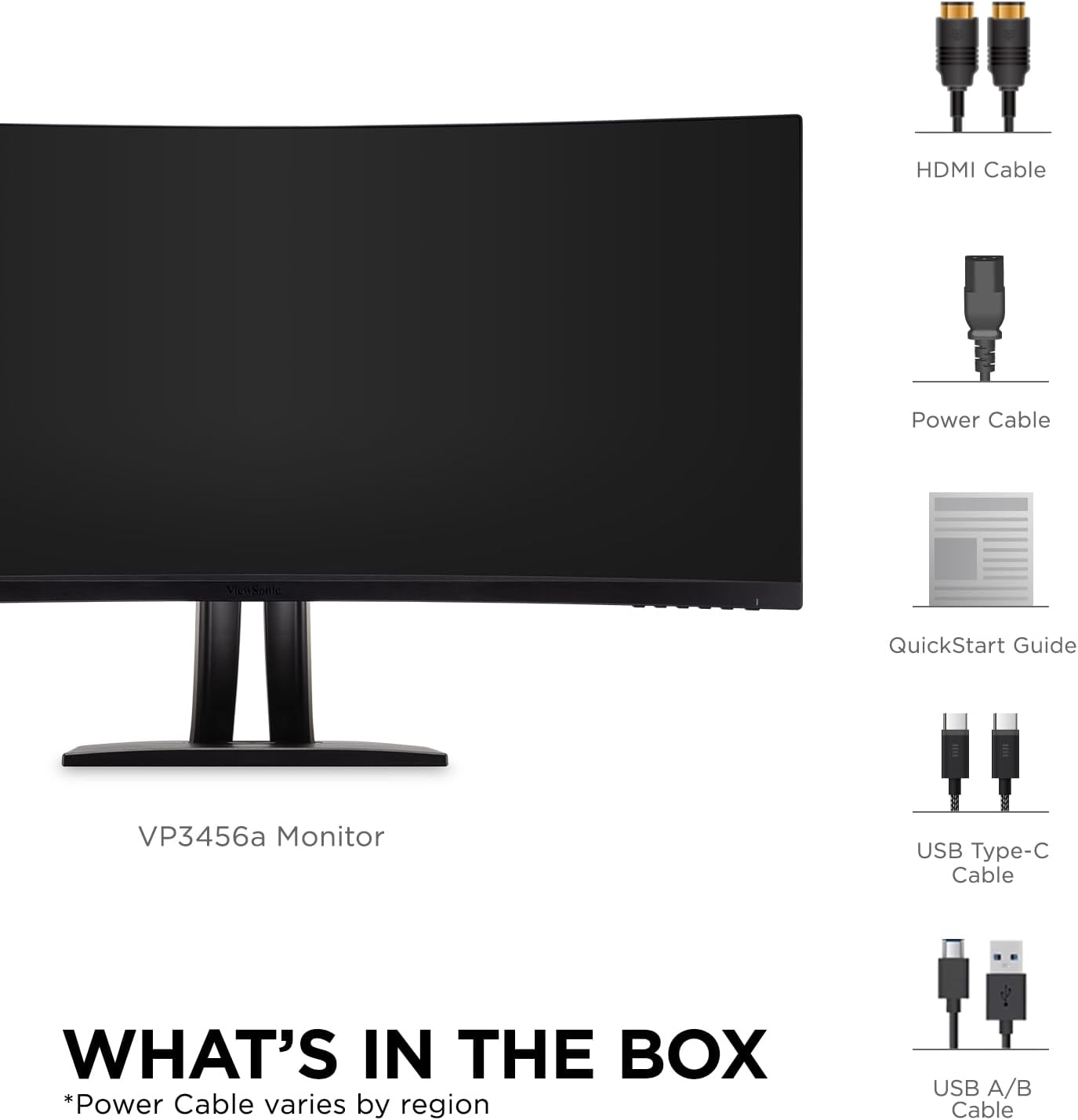 ViewSonic VP3456A 34 Inch 1440p Ultrawide ColorPro Monitor, Curved Display with 100% sRGB and Pantone Validated for Professional Graphic Design, Advanced Ergonomics, 100W USB-C, HDMI, and DP Inputs