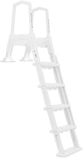 XtremepouwerUS Deluxe Incline Above Ground in-Pool Swimming Pool Ladder Pool Step Adjustable Ladder, White