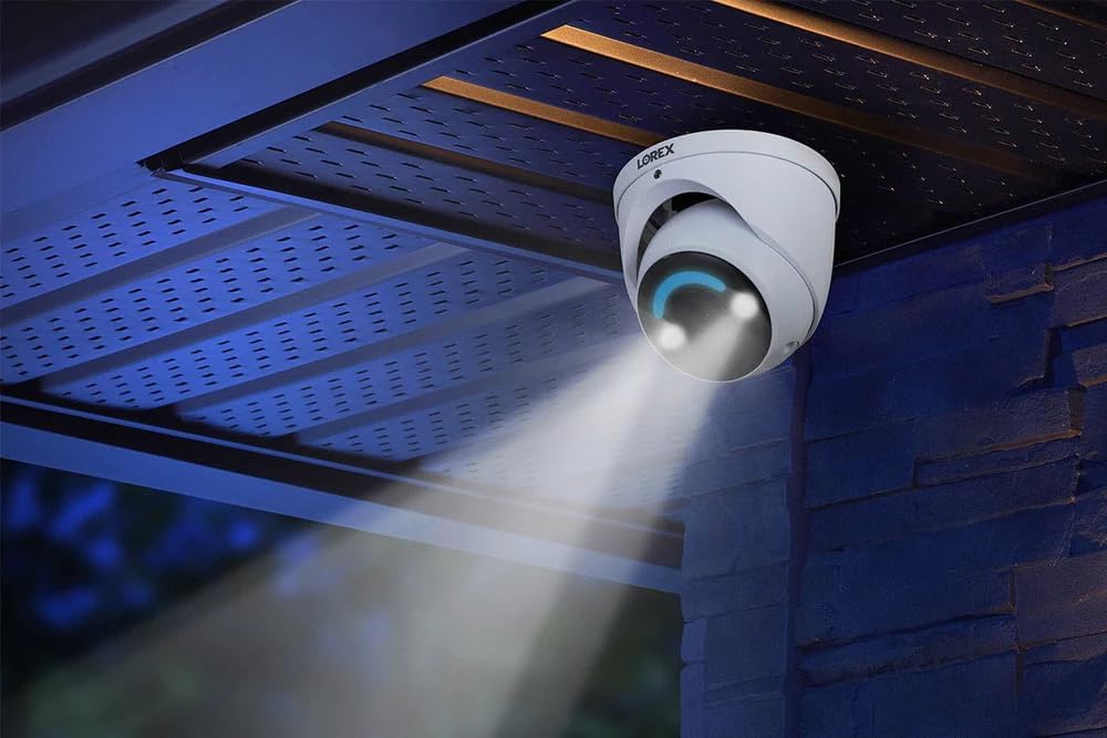 Lorex 4K 8MP IP Wired Metal Dome Outdoor/Indoor Security Camera, White - Smart Security Lighting, Smart Motion Detection, Deterrence Siren, Color Night Vision Booster, 2-Way Talk, IP67 Weatherproof
