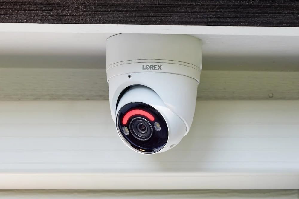Lorex 4K 8MP IP Wired Metal Dome Outdoor/Indoor Security Camera, White - Smart Security Lighting, Smart Motion Detection, Deterrence Siren, Color Night Vision Booster, 2-Way Talk, IP67 Weatherproof