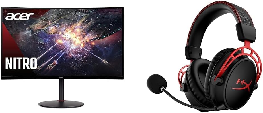 Acer Nitro 27' 1500R Curved 240Hz 1ms Full HD Gaming Monitor and HyperX Cloud Alpha Wireless Gaming Headset with 300-Hour Battery Life