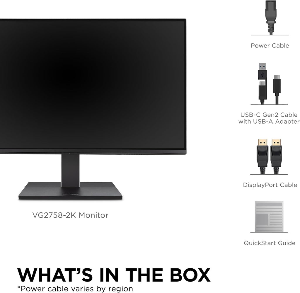 ViewSonic VG2758-2K 27 Inch 1440p Docking Monitor, IPS Display with 100W USB-C for Smooth Home and Office Productivity, Full Ergonomic Adjustability, RJ45, HDMI, 5-Port USB Hub, and DisplayPort Inputs