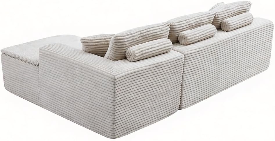 Boneless Sectional Couch, Cloud Modular Sofa, Memory Foam Compressed Couches Sofa in a Box, No Assembly Corduroy Fabric Living Room Furniture, Oversized Double-Layer Soft Cushion Luxury Sofa