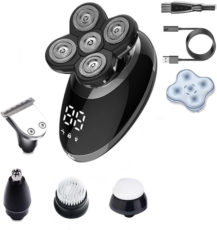 Head Shaver for Men, 5 in 1 Grooming Kit Facial Body Electric Shaver for Men Rechargeable Beard Electric Razor Bald Head Shaving Machine Waterproof