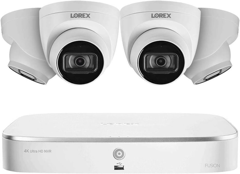 Lorex Technology N4K2-84WD 8 Channel 4K Fusion NVR System with Four 4K (8MP) IP Dome Cameras with Listen-in Audio, 130ft Night Vision, Color Night Vision, 4 Dome