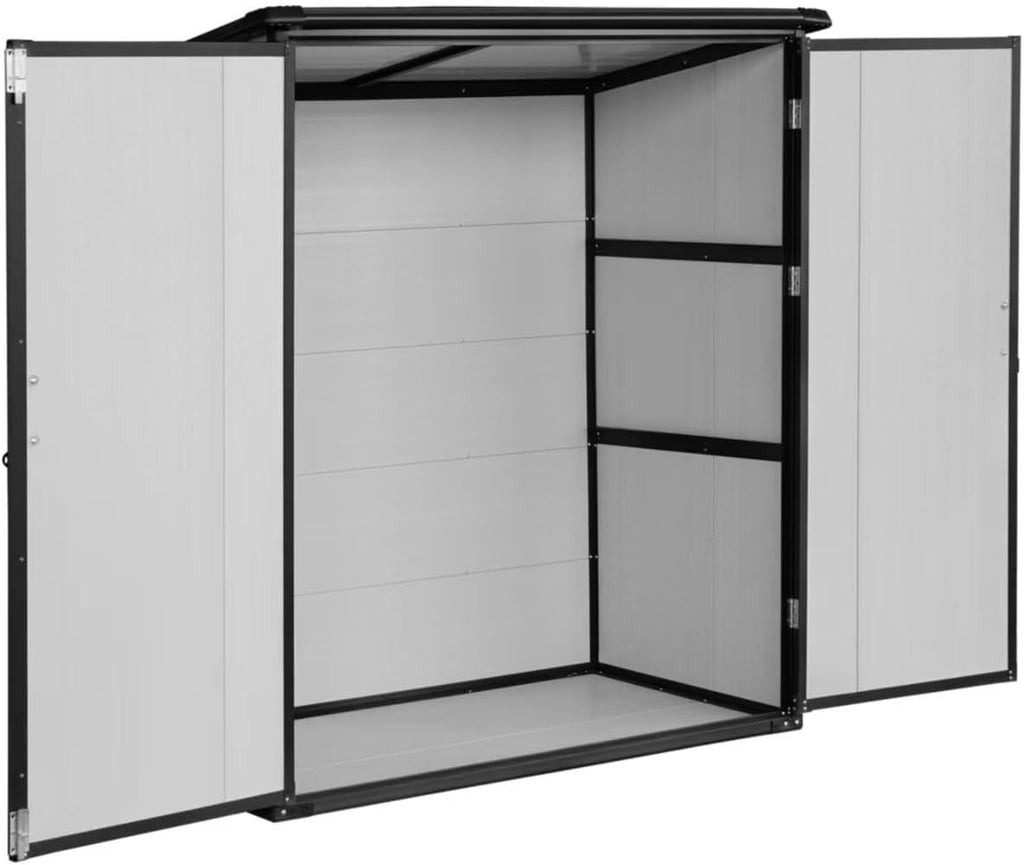 5x3 FT Outdoor Storage Shed Waterproof Resin Cabinet with Lockable Doors Heavy Duty Metal Shed Tool Sheds for Garden Backyard Lawn Bikes Patio Furniture, Easy Assembly, Gray (Black)