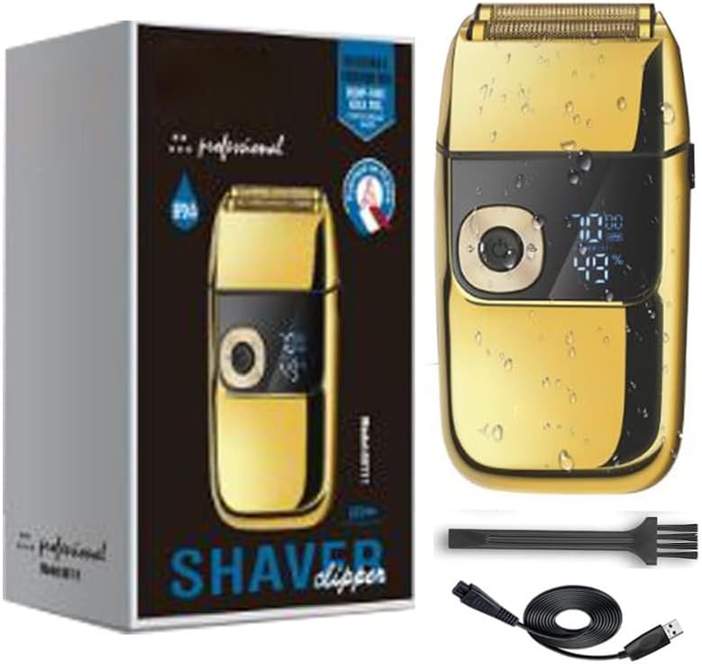 Electric Razors for Men, Barber metal housing 3 speed hair head electric shaver for men beard stubble electric razor bald shaving machine wet dry, Gold