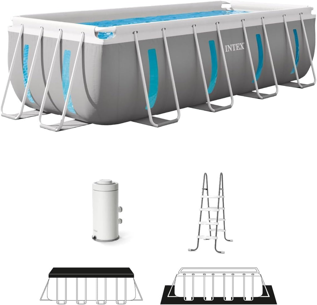 INTEX 26769EH 13ft X 6.5ft x 48in Prism Frame Clearview Rectangular Above Ground Swimming Pool Set with 530 GPH Cartridge Filter Pump, Ground Cloth, Pool Cover