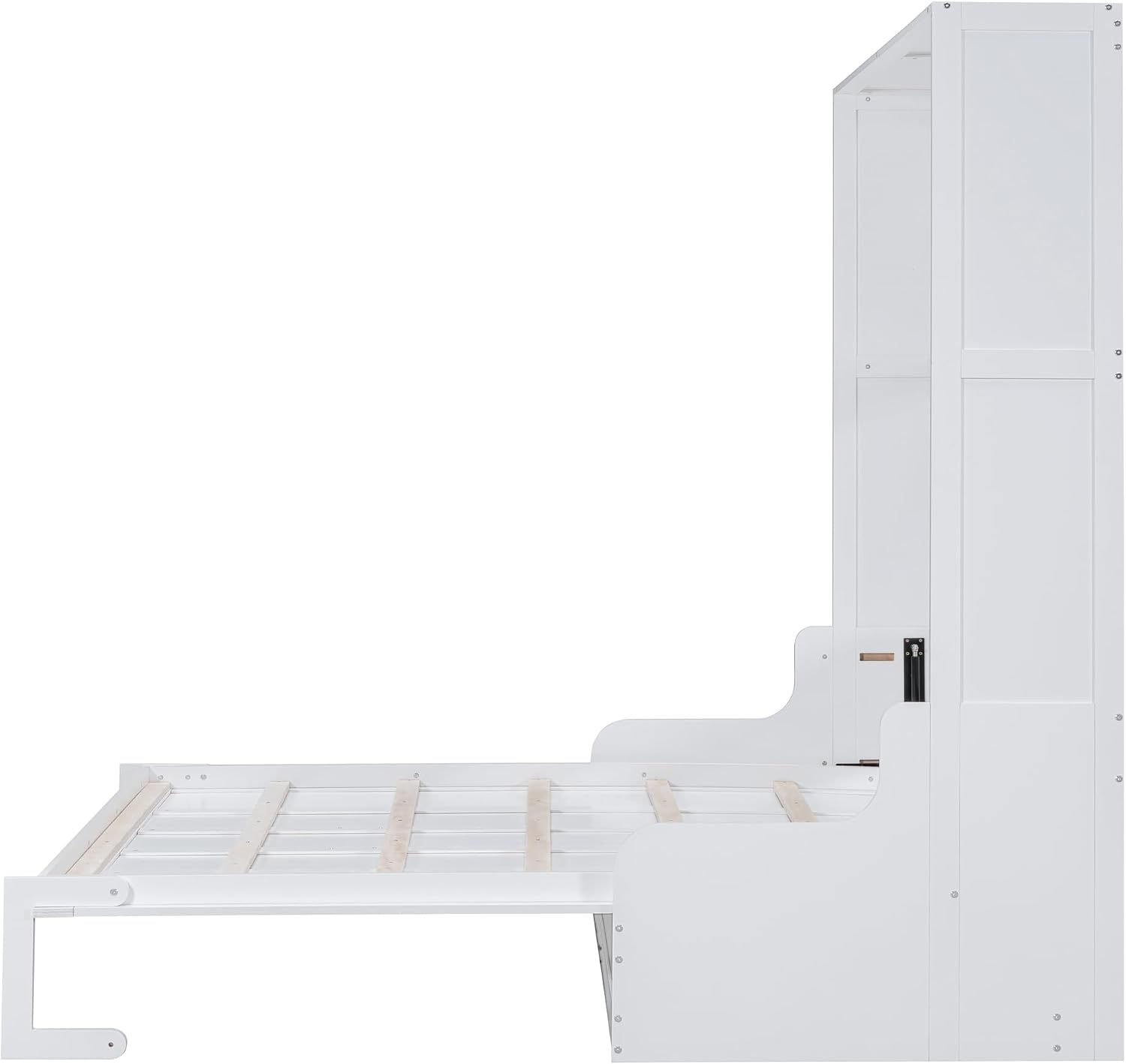 Merax Queen Size Murphy Bed, Wooden Queen Murphy Bed Wall Bed with Sofa and Cushion, for Home Office or Small Room, White