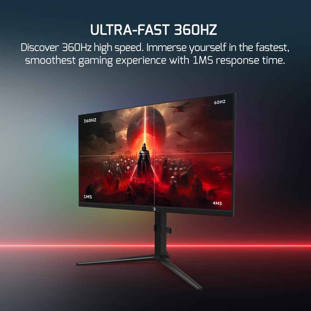 GAMEPOWER Rapid 27 inch Gaming Monitor 360Hz 1ms, 1080P Flat IPS, HDR10 Height/Tilt/Swivel/Pivot Adjustable RGB Anti-Glare Display, HDMI/DP/USB, FreeSync, G-Sync, 350 cd/m² Bright LEDs, Laser Logo