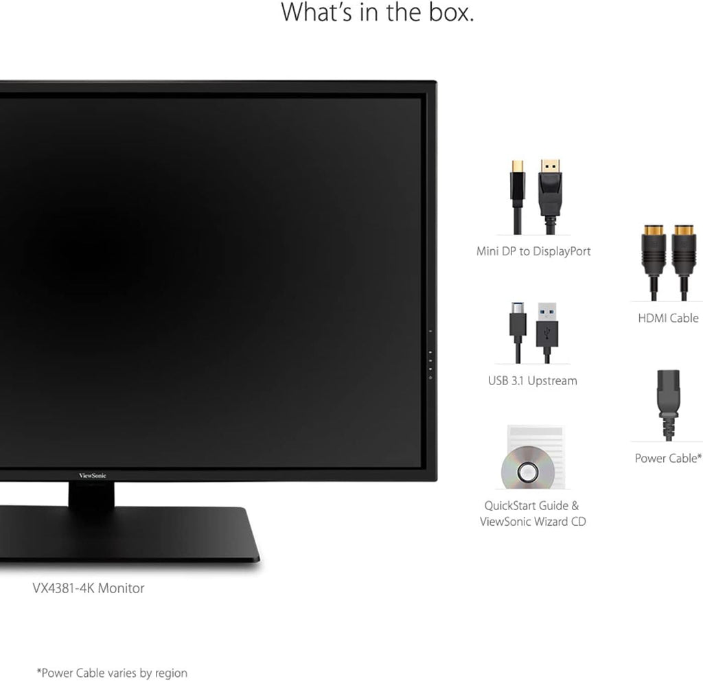 ViewSonic VX4381-4K 43' UHD 4K Monitor Widescreen with HDR10 Support, Eye Care, HDMI, USB, DisplayPort (Renewed)