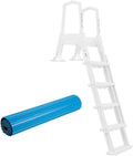 XtremepowerUS Above Ground Pool Ladder with Protective Mat – Inclined Entry Step System + 10 x 24 Inch Pad for Liner Protection (1 Ladder + 1 Mat)