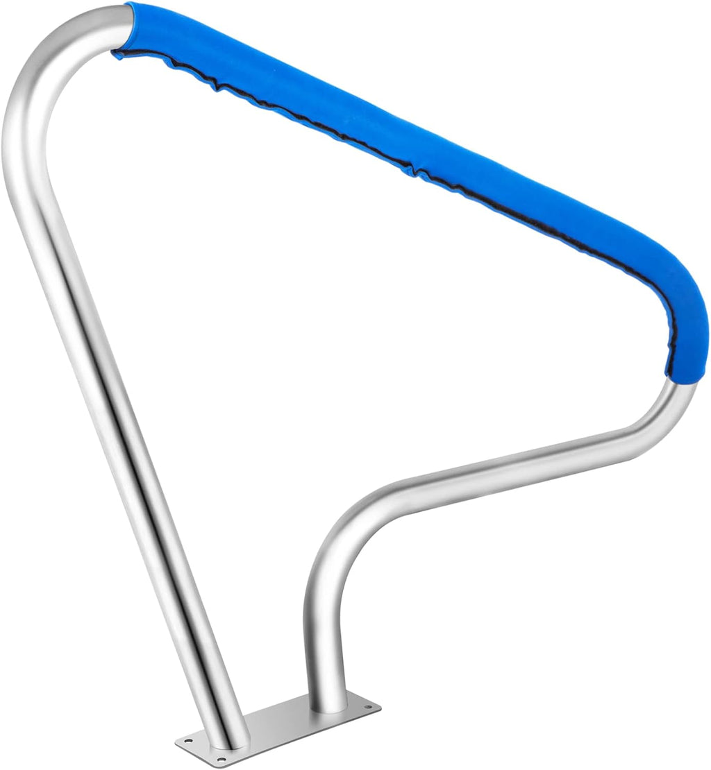 VEVOR Pool Rail 48x36 Pool Railing Brushed Stainless Steel 250LBS Load Capacity Silver Rustproof Pool Handrail Humanized Swimming Pool Handrail with Blue Grip Cover & M8 Drill Bit & Self-Taping Screws