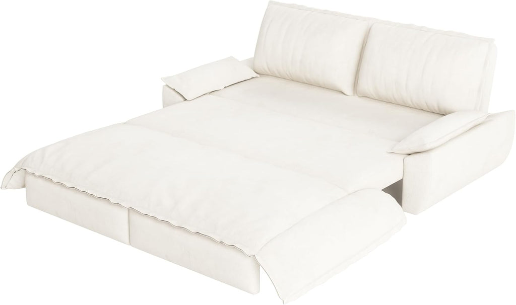 73.2' Sleeper Sofa Bed Queen, 3-in-1 Convertible Couch, Modern Pull Out Couches, Comfy Velvet Futon Sofa, Cloud Loveseat Lounge, Pillow Arm, for Small Spaces, Apartment, Living Room, Beige