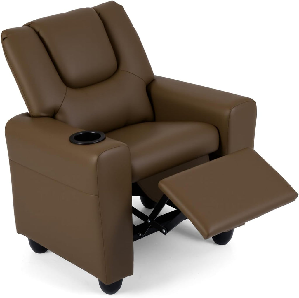 Costzon Kids Recliner Chair with Cup Holder, Toddler Adjustable Lounge Chair w/Footrest for Boys Girls Room, Ergonomic Baby Child Furniture Sofa for Age 3+ Gifts, Kids Mini Recliner up to 150 lbs