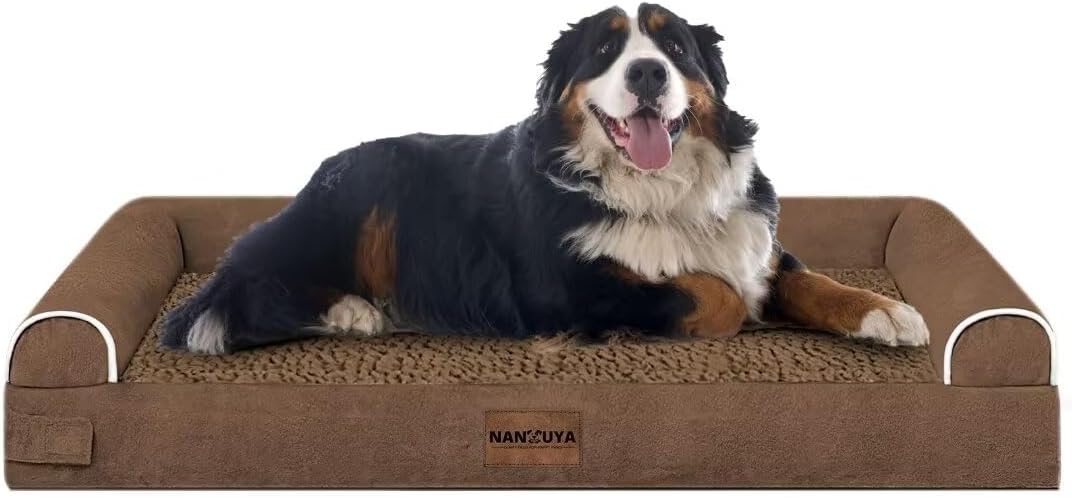 Large Dog Bed Orthopedic Washable: Jumbo Dog Bed Bolster Extra Large Dogs Egg Crate Foam Sofa Couch Waterproof Removable Cover - Coffee