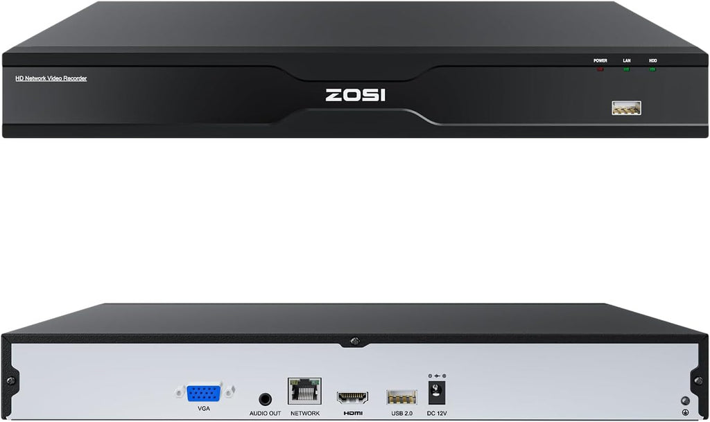 ZOSI 32 Channel Network Video Recorder for Security Camera System, 32CH Surveillance NVR Work with 4K/5MP/4MP/3MP HD ZOSI PoE/WiFi Cameras,2 HDD Bays, No HDD Included, No PoE Port