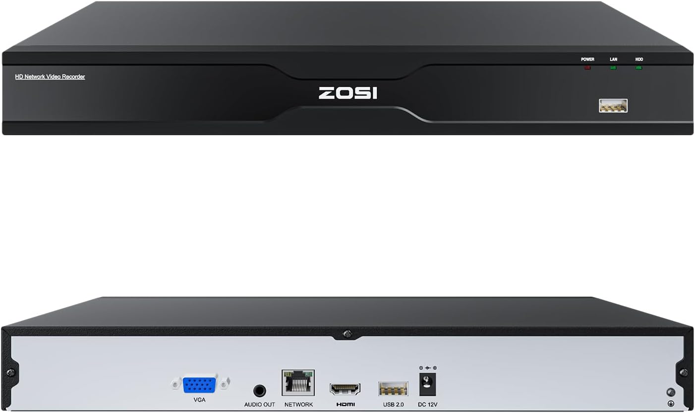 ZOSI 32 Channel Network Video Recorder for Security Camera System, 32CH Surveillance NVR Work with 4K/5MP/4MP/3MP HD ZOSI PoE/WiFi Cameras,2 HDD Bays, No HDD Included, No PoE Port
