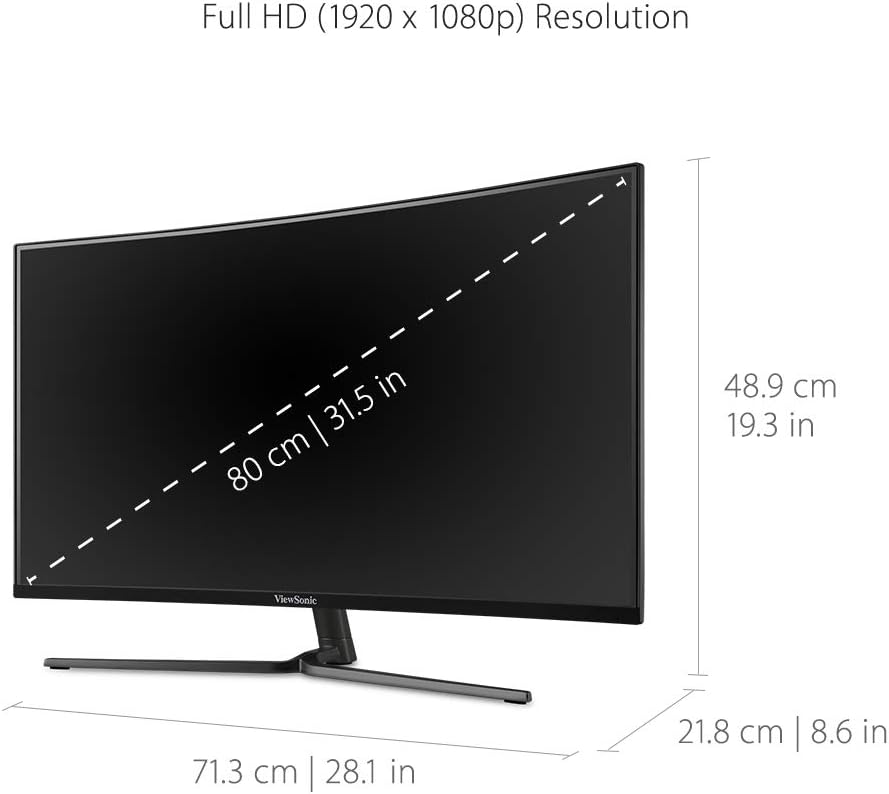 ViewSonic VX3258-PC-MHD 32 Inch 1080p Curved 165Hz 1ms Gaming Monitor with FreeSync Premium Eye Care HDMI and Display Port