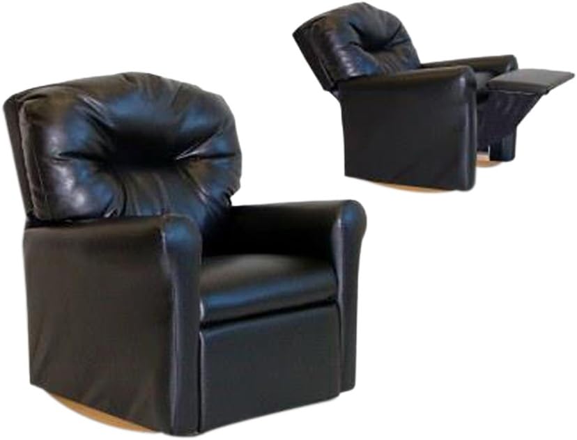 Dozydotes Contemporary Child Rocker Recliner with Armrest Leather Black DZD10739