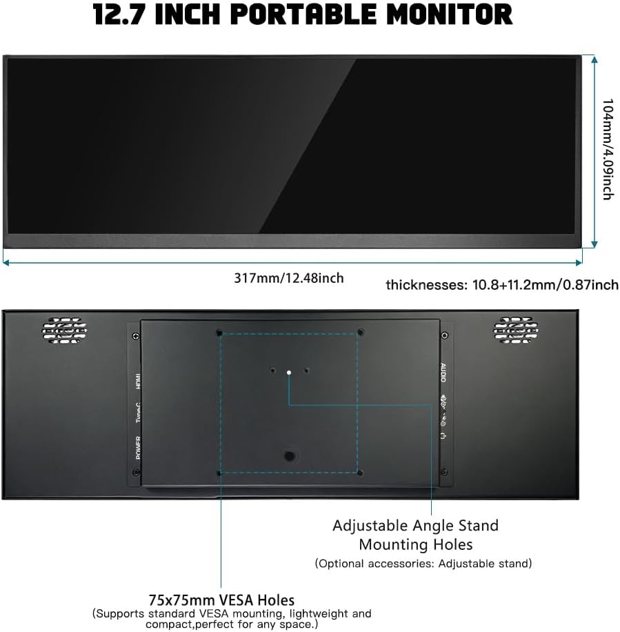 120Hz 12.7 inch 2.5K QHD IPS 2880x864 Stretched Bar Touch Screen Display HDMI USB C Secondary Monitor for Laptop PC Music Media Timeline Editing