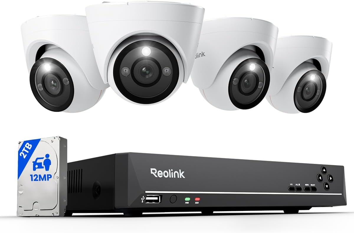 REOLINK New Version 12MP Smart Security System with AI Video Search, Person/Vehicle/Animal Detection Color & Infrared Night Vision, Two-Way Talk, 24/7 Recording, Perimeter Protection, RLK8-1200D4-A