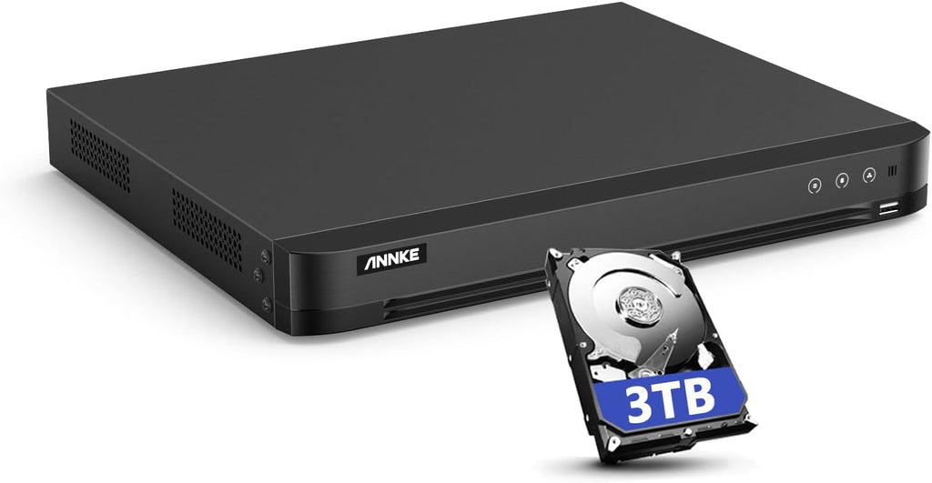 ANNKE 4K 16CH DVR for Security Camera, H.265+ 16 Channel Hybrid 5-in-1 Surveillance Digital Video Recorder, AI Human/Vehicle Detection, Compatible with Alexa, Easy Remote Access, 3TB Hard Drive Disk
