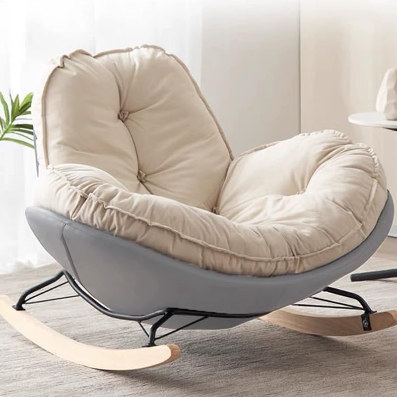 LITFAD Modern Upholstered Rocking Chair - Tufted Seat and Metal Legs Stylish Lounge Chair for Living Room, Bedroom - Grey