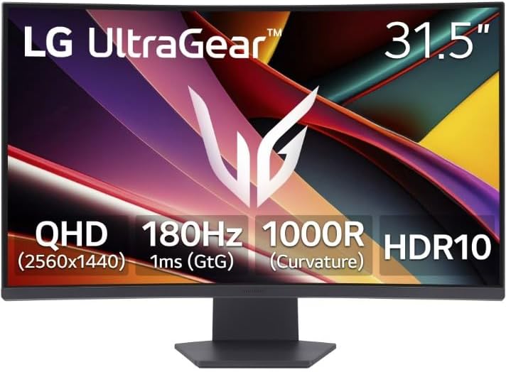 LG 32' Ultragear QHD AMD FreeSync Curved Gaming Monitor, 180Hz, 1ms, Black, 32G60WA-B (Renewed)