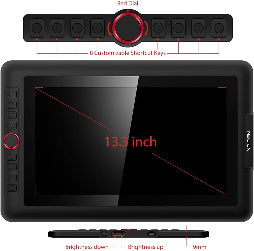 XPPen Drawing Tablet with Screen Full-Laminated Graphics Drawing Monitor Artist13.3 Pro Graphics Tablet with Adjustable Stand and 8 Shortcut Keys (8192 Levels Pen Pressure, 123% sRGB)